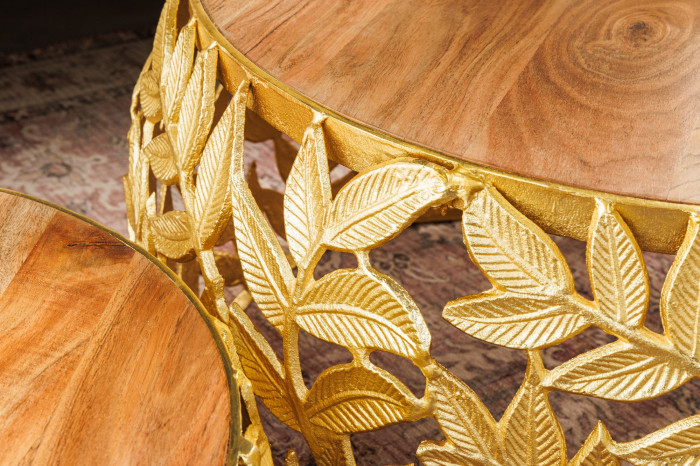 Set 2 masute de cafea ABSTRACT LEAF cu blat din lemn de salcam, 54-68 cm [7]