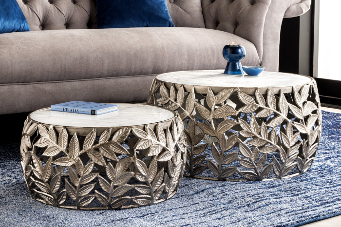 Set 2 masute de cafea ABSTRACT LEAF cu blat din marmura, 54-68 cm [3]