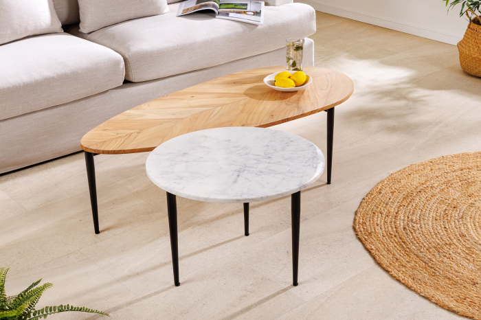 Set 2 masute de cafea ADLON din lemn natural de salcam si marmura [3]