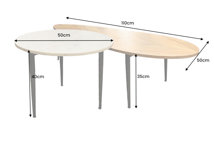 Set 2 masute de cafea ADLON din lemn natural de salcam si marmura [11]