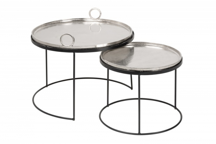 Set 2 măsuțe de cafea Elements din metal, argintiu/negru [1]