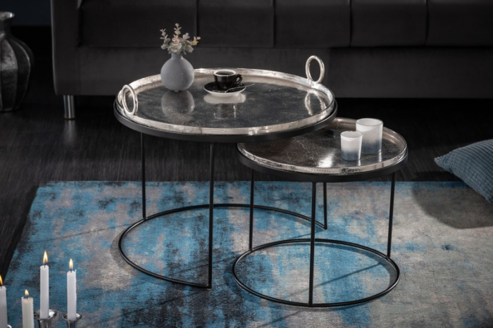 Set 2 măsuțe de cafea Elements din metal, argintiu/negru [2]