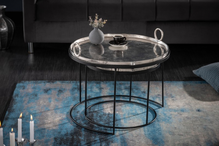 Set 2 măsuțe de cafea Elements din metal, argintiu/negru [3]