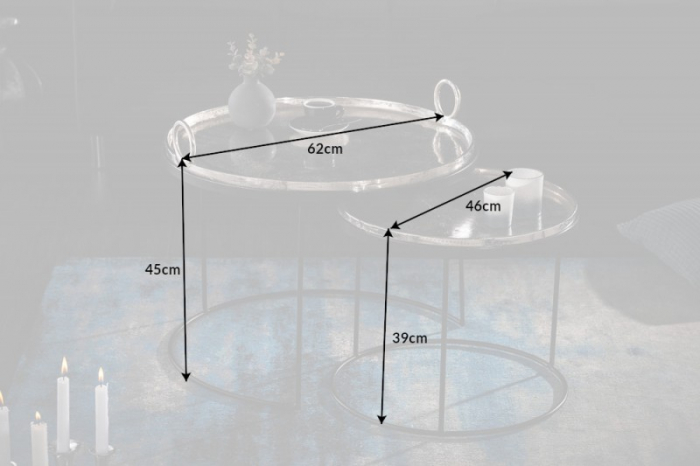 Set 2 măsuțe de cafea Elements din metal, argintiu/negru [6]