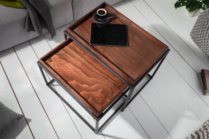 Set 2 măsuțe de cafea Elements cu blat din MDF și cadru metalic, maro [4]