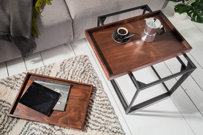 Set 2 măsuțe de cafea Elements cu blat din MDF și cadru metalic, maro [5]