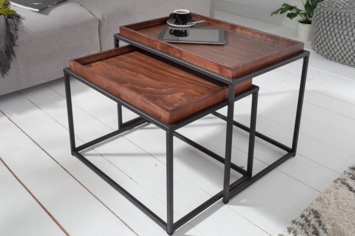 Set 2 măsuțe de cafea Elements cu blat din MDF și cadru metalic, maro [2]