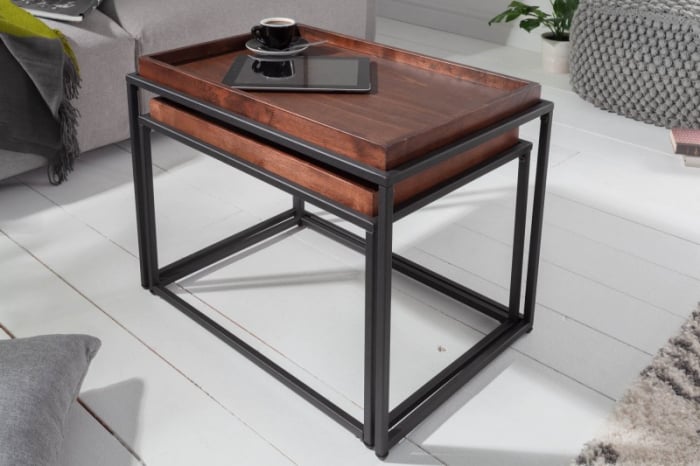 Set 2 măsuțe de cafea Elements cu blat din MDF și cadru metalic, maro [3]