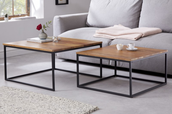 Set 2 măsuțe de cafea Elements cu blat din MDF și cadru metalic, maro [3]