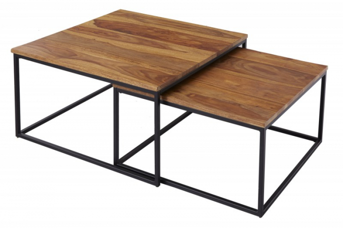 Set 2 măsuțe de cafea Elements cu blat din MDF și cadru metalic, maro [1]