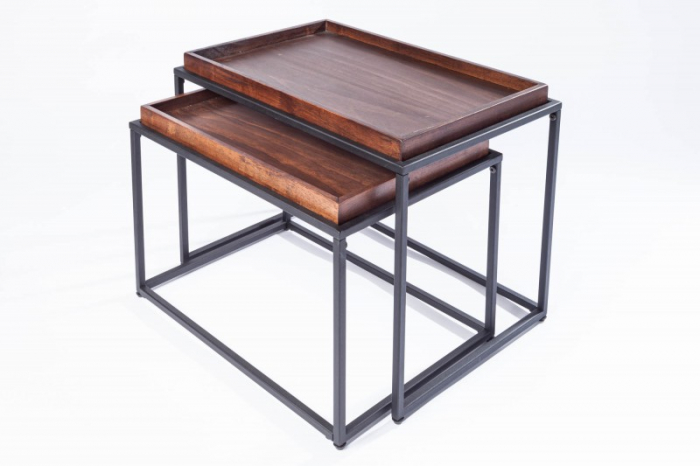 Set 2 măsuțe de cafea Elements cu blat din MDF și cadru metalic, maro [1]