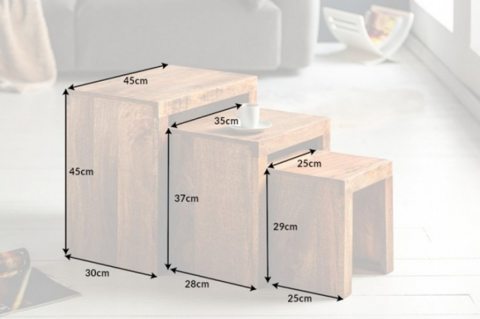 Set 3 măsuțe de cafea Makassar din lemn masiv de mango [6]