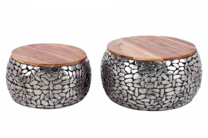 Set 2 masute de cafea Stone cu blat din lemn masiv de salcam  [1]