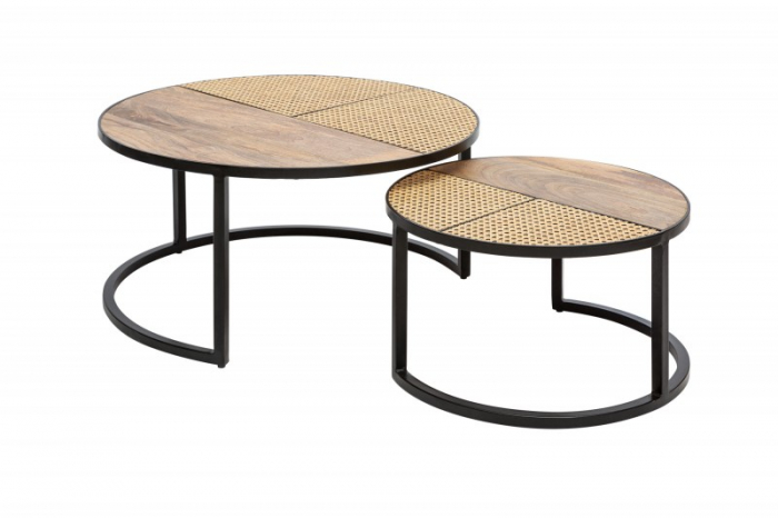 Set 2 masute de cafea Vienna Lounge cu blat din lemn masiv de mango si ratan  [6]