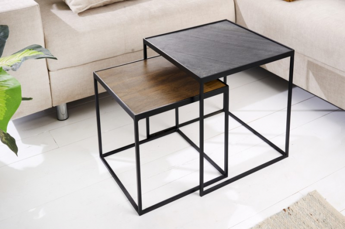 Set 2 masute Fire & Earth cu blat din lemn de mango si picioare din metal [2]