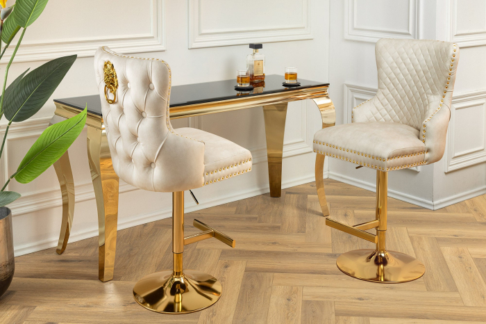 Set 2 scaune CASTLE cu inaltime ajustabila din catifea bej si cu accesoriu in forma de caap de leu [4]