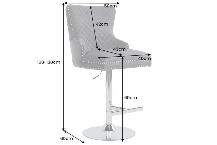 Set 2 scaune CASTLE cu inaltime ajustabila din catifea gri si cu accesoriu in forma de caap de leu [10]