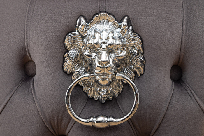 Set 2 scaune CASTLE cu inaltime ajustabila din catifea gri si cu accesoriu in forma de caap de leu [6]