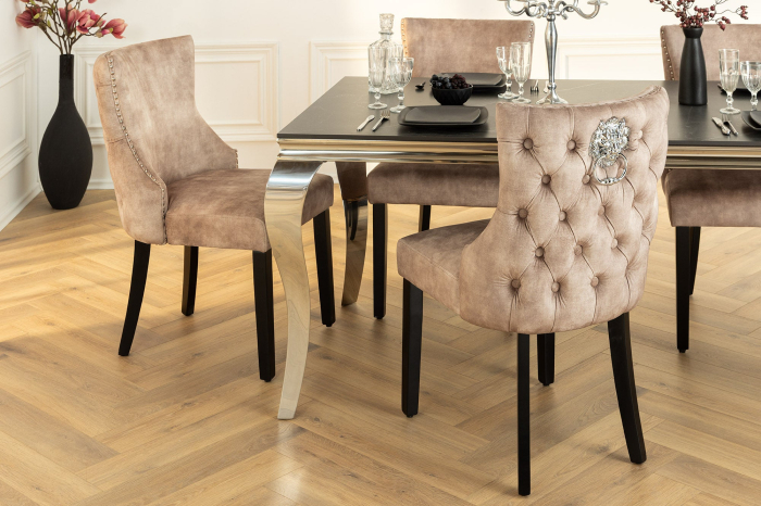 Set 2 scaune CASTLE DELUXE din catifea bej cu detaliu in forma de cap de leu [4]