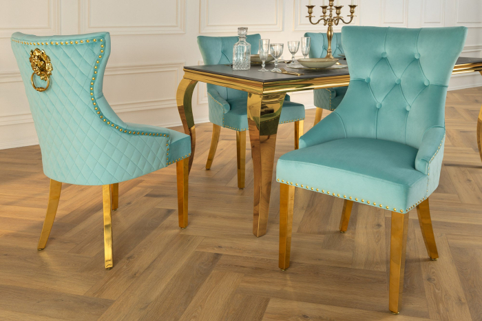 Set 2 scaune CASTLE DELUXE din catifea blue si accesoriu in forma de cap de leu [2]