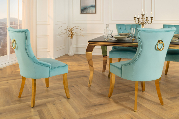 Set 2 scaune CASTLE din catifea blue si accesoriu metalic [5]