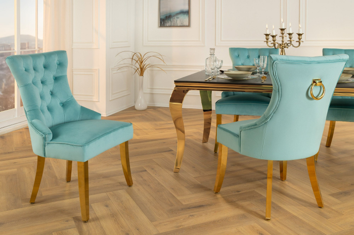 Set 2 scaune CASTLE din catifea blue si accesoriu metalic [3]