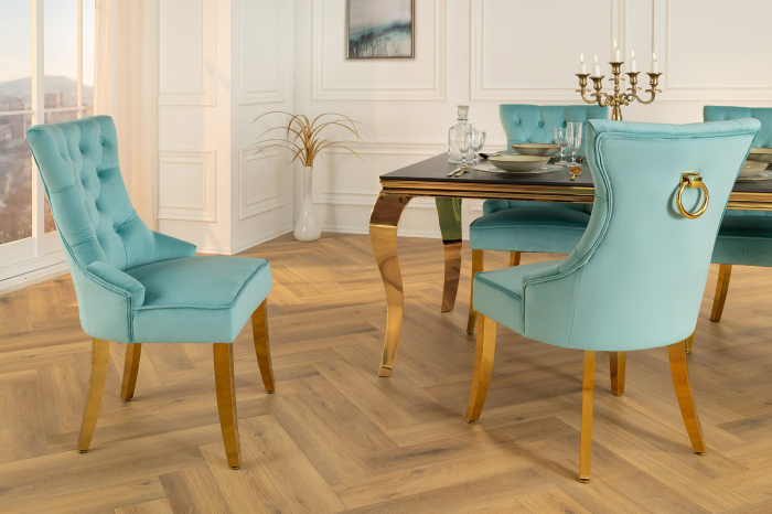 Set 2 scaune CASTLE din catifea blue si accesoriu metalic [4]