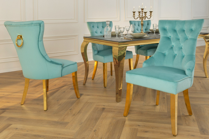 Set 2 scaune CASTLE din catifea blue si accesoriu metalic [2]