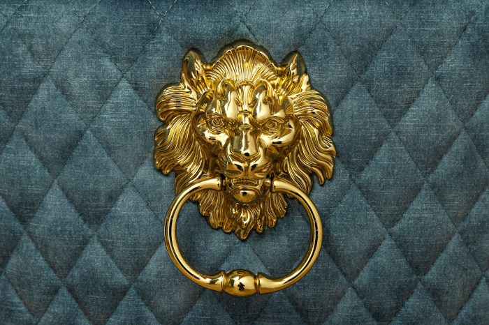 Set 2 scaune CASTLE din catifea petrol si accesoriu in forma de cap de leu [6]