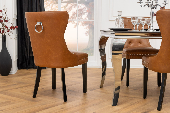 Set 2 scaune CASTLE din piele artificiala cognac [3]