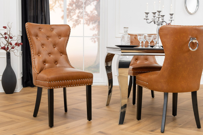 Set 2 scaune CASTLE din piele artificiala cognac [9]