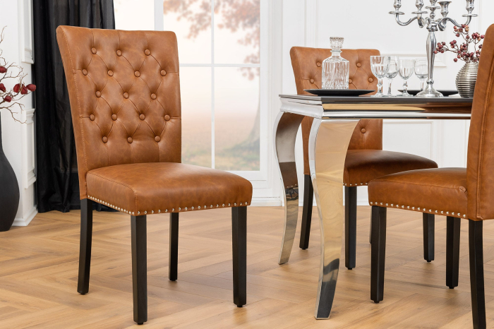 Set 2 scaune CASTLE din piele artificiala cognac [2]