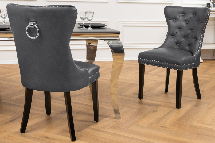 Set 2 scaune CASTLE din piele vintage artificiala neagra [3]