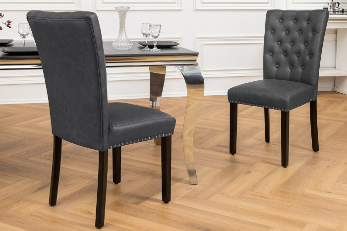 Set 2 scaune CASTLE din piele vintage neagra [3]