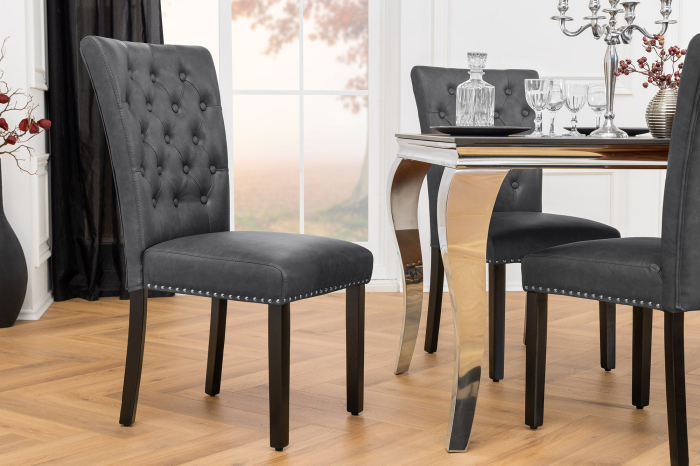 Set 2 scaune CASTLE din piele vintage neagra [4]