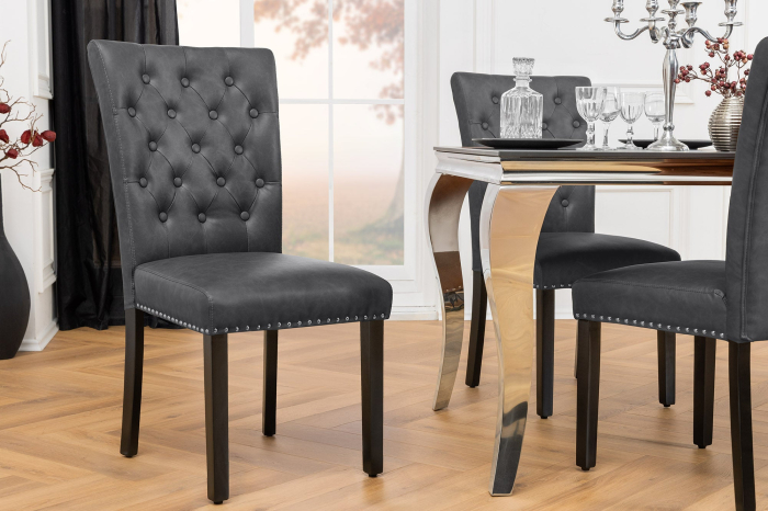 Set 2 scaune CASTLE din piele vintage neagra [2]