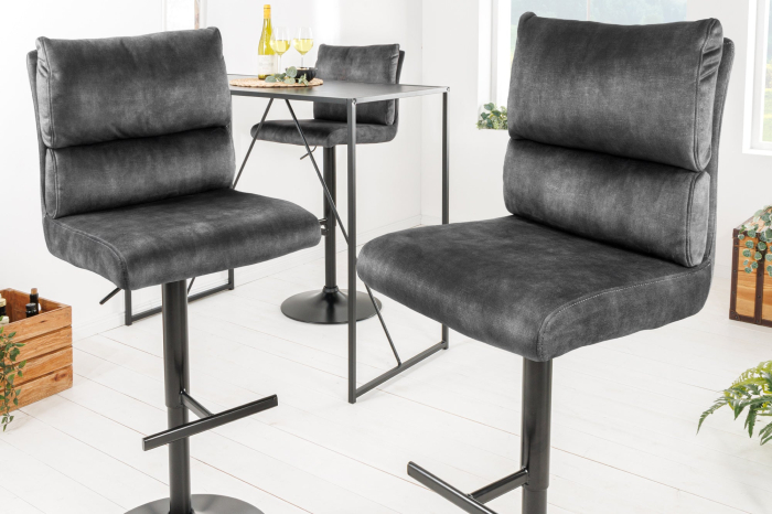 Set 2 scaune de bar COMFORT din catifea gri inchis, 64-85 cm [5]