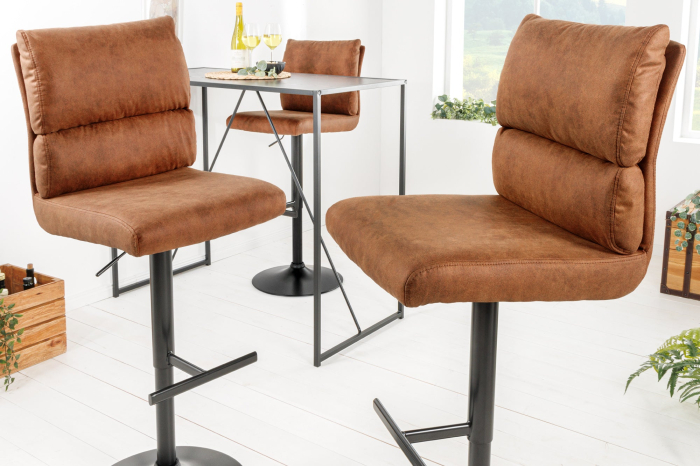 Set 2 scaune de bar COMFORT din microfibra maro, 64-85 cm [3]