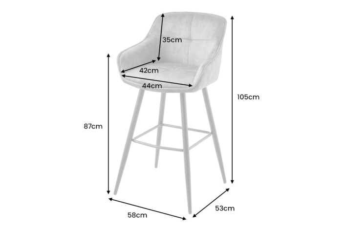 Set 2 scaune de bar EUPHORIA din catifea grej, 74 cm [8]