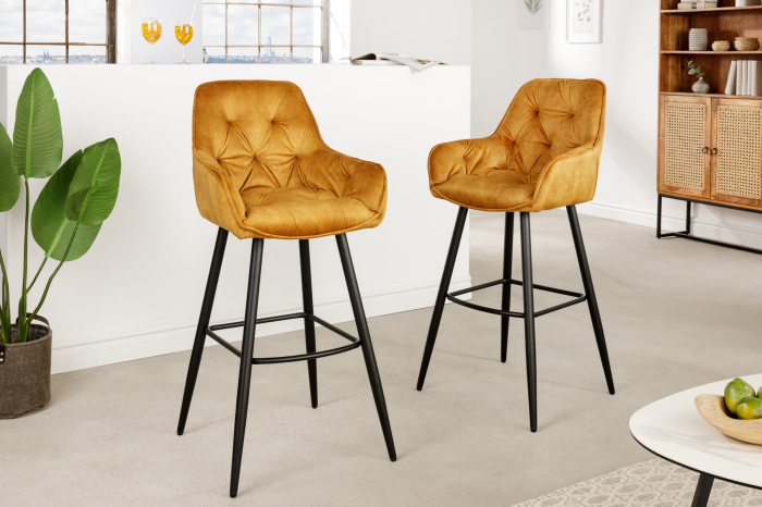 Set 2 scaune de bar MILANO din catifea galben mustar, 75 cm [3]
