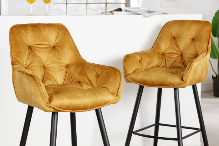 Set 2 scaune de bar MILANO din catifea galben mustar, 75 cm [4]