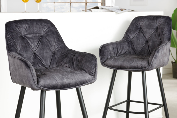 Set 2 scaune de bar MILANO din catifea gri, 75 cm [4]