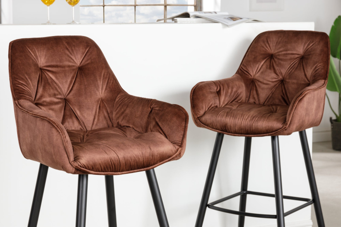 Set 2 scaune de bar MILANO din catifea maro, 75 cm [4]