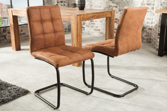Set 2 scaune MODENA din microfibra vintage maro deschis si picioare din fier [9]