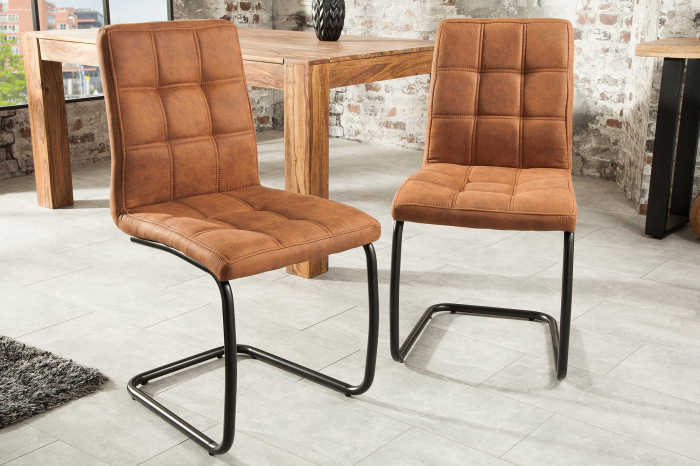 Set 2 scaune MODENA din microfibra vintage maro deschis si picioare din fier [8]