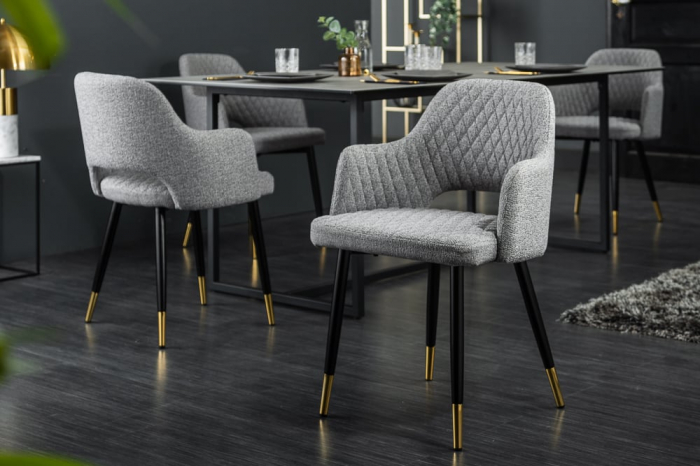 Set 2 scaune Paris cu tapițerie din țesătură structurală, gri deschis [3]