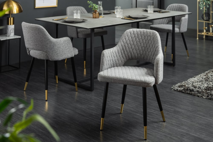 Set 2 scaune Paris cu tapițerie din țesătură structurală, gri deschis [2]