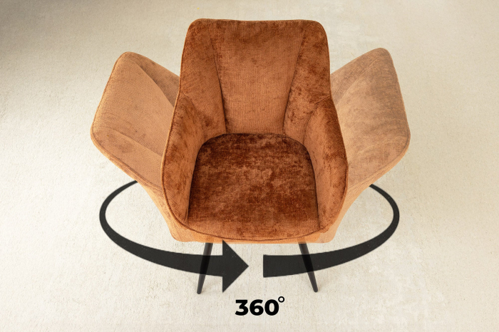 Set 2 scaune rotative AVIGNON 360° din chenille maro [5]