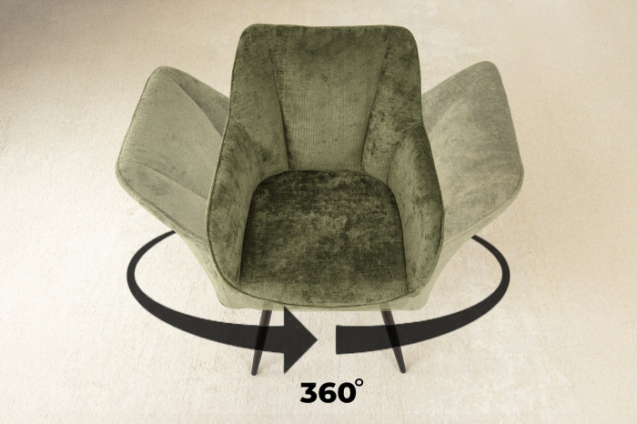 Set 2 scaune rotative AVIGNON 360° din chenille verde  [7]
