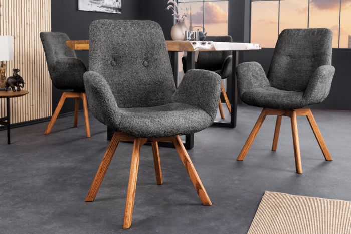 Set 2 scaune rotative BALTIC 360° din material boucle gri inchis  [3]